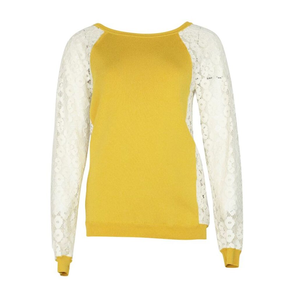 Moschino Cheap and Chic Knit Sweater with Lace Sleeves in Yellow Rayon
